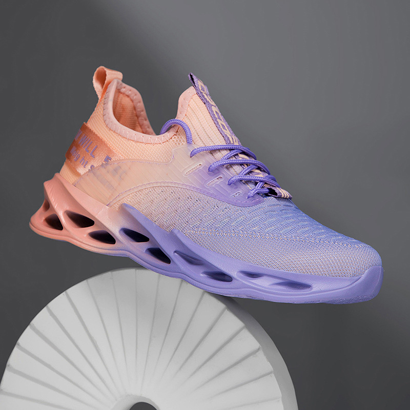 Knit Lace Up Chunky Blade Sole Running Sneakers