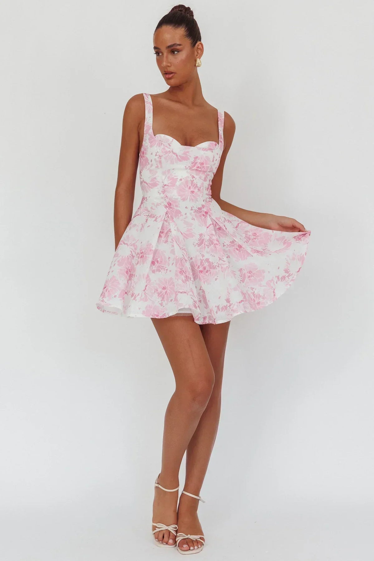 Floral Print Sweetheart Neck Sleeveless Fit and Flare Mini Dress 4