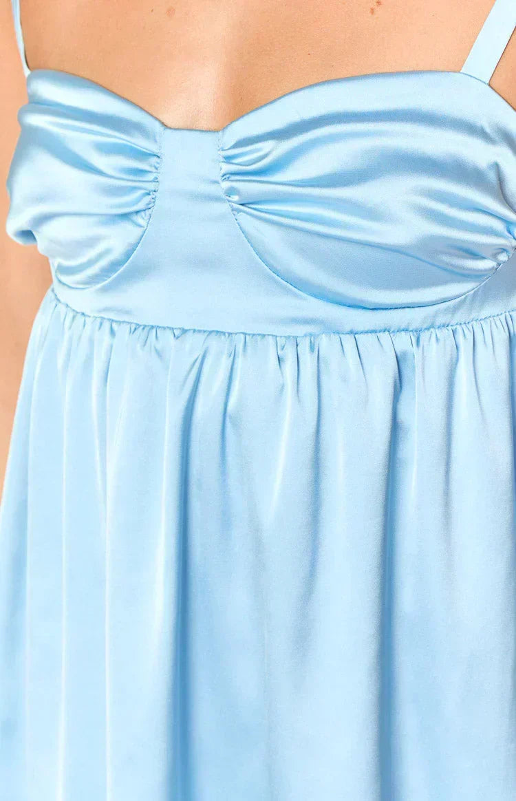 Satin Ruched Sweetheart Bust Tie Strap Babydoll Mini Dress 6