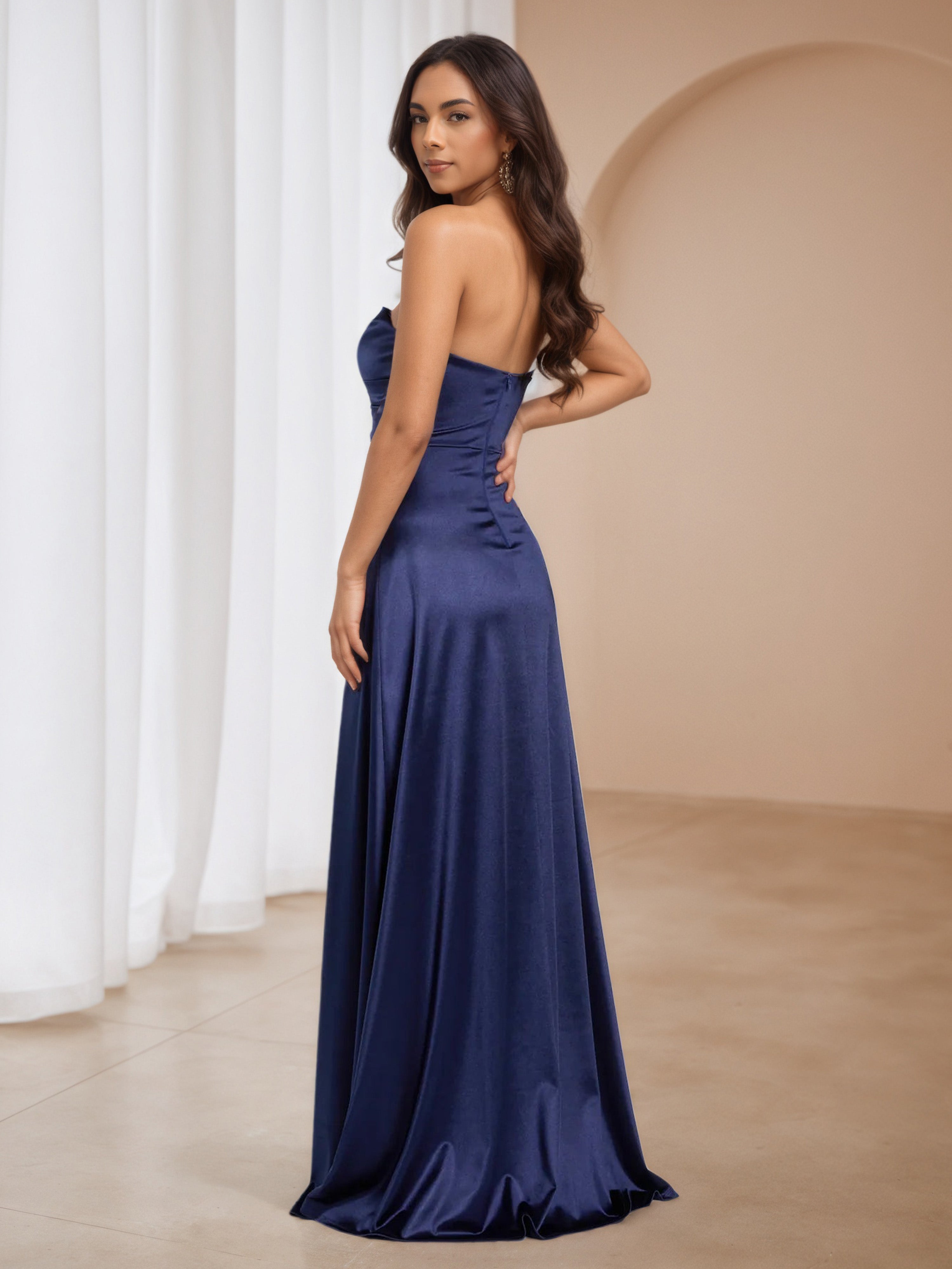 Strapless Dark Navy Dress A-Line Formal Dresses
