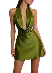 DIY Blue Backless Halter Silk Tes Dress Summer 5