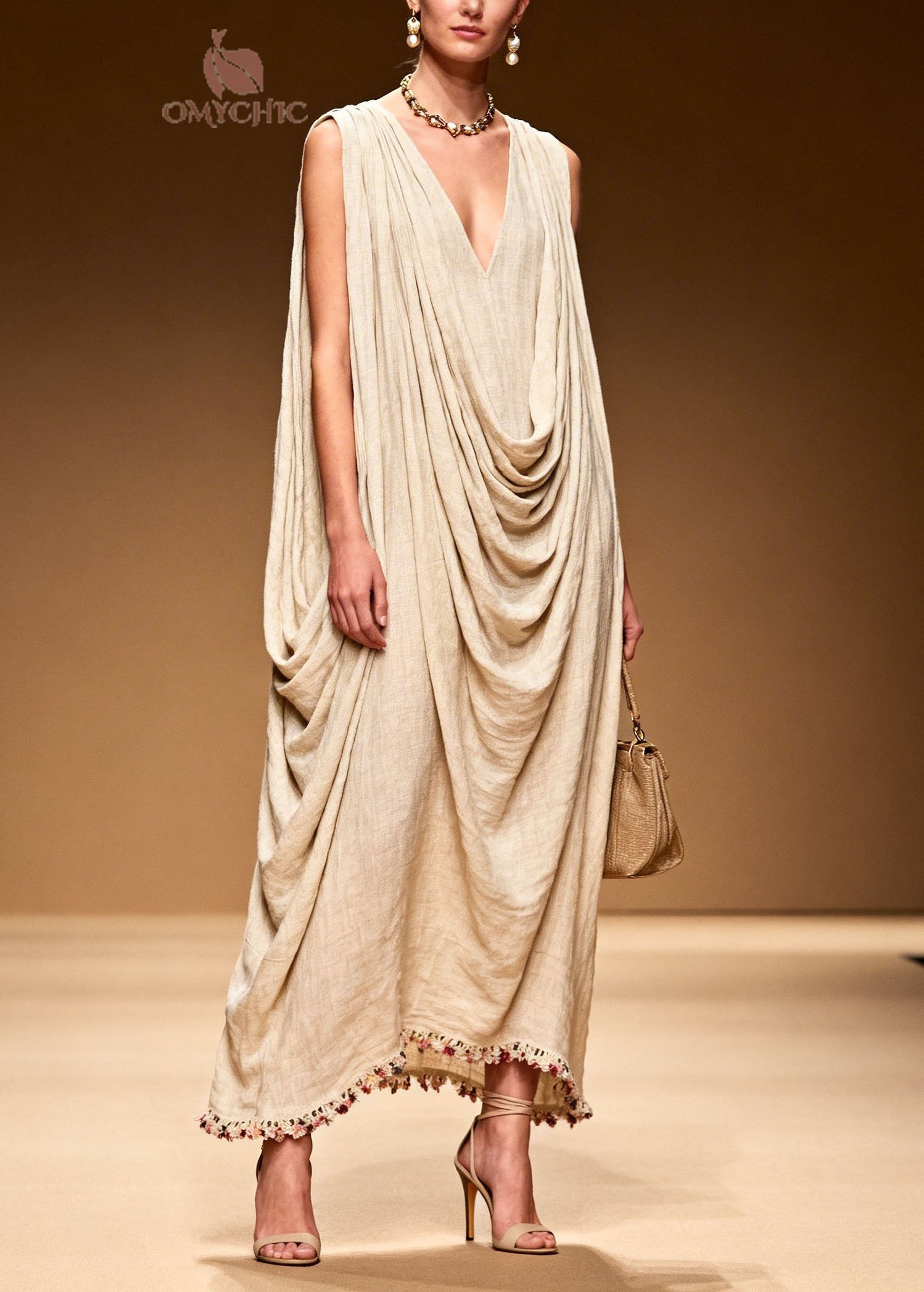 DIY Floral Patchwork Wrinkled Linen Long Dresses Sleeveless