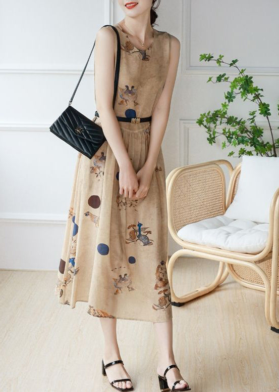 Round Neck Sleeveless Belted A-Line Chiffon Midi Dress