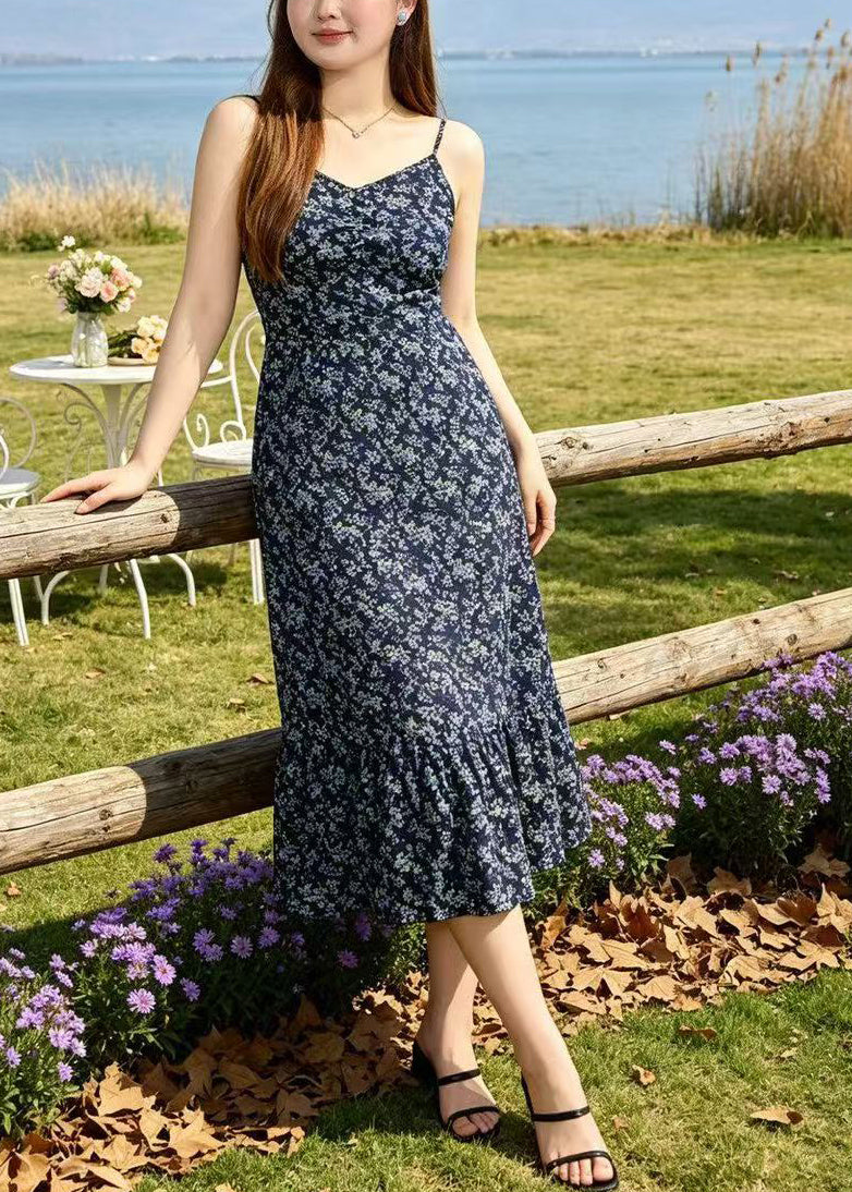 DIY Navy Oversized Print Chiffon Cami Dresses Summer