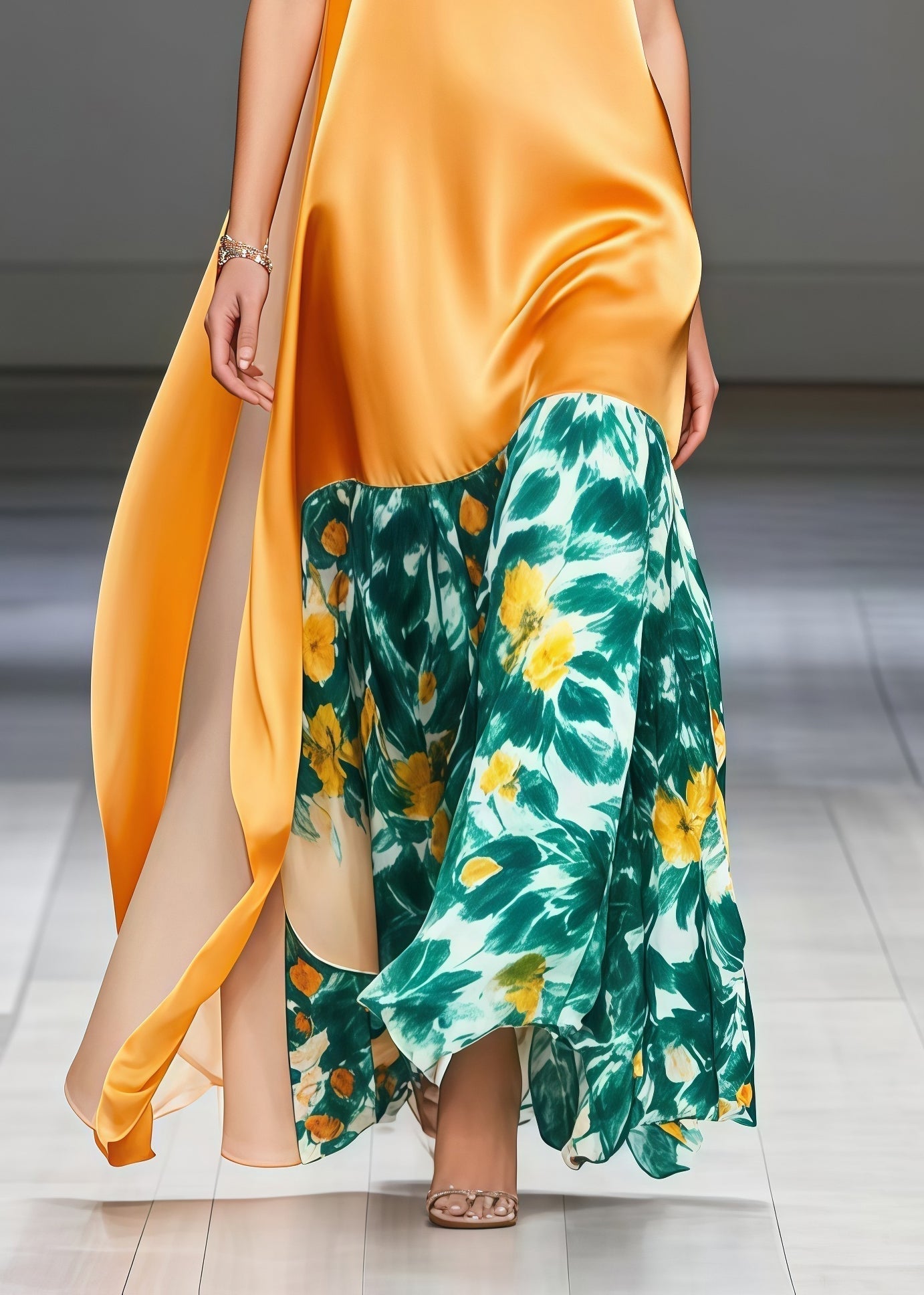 Floral Print Crew Neck Puff Sleeve Tiered Panel Maxi Dress