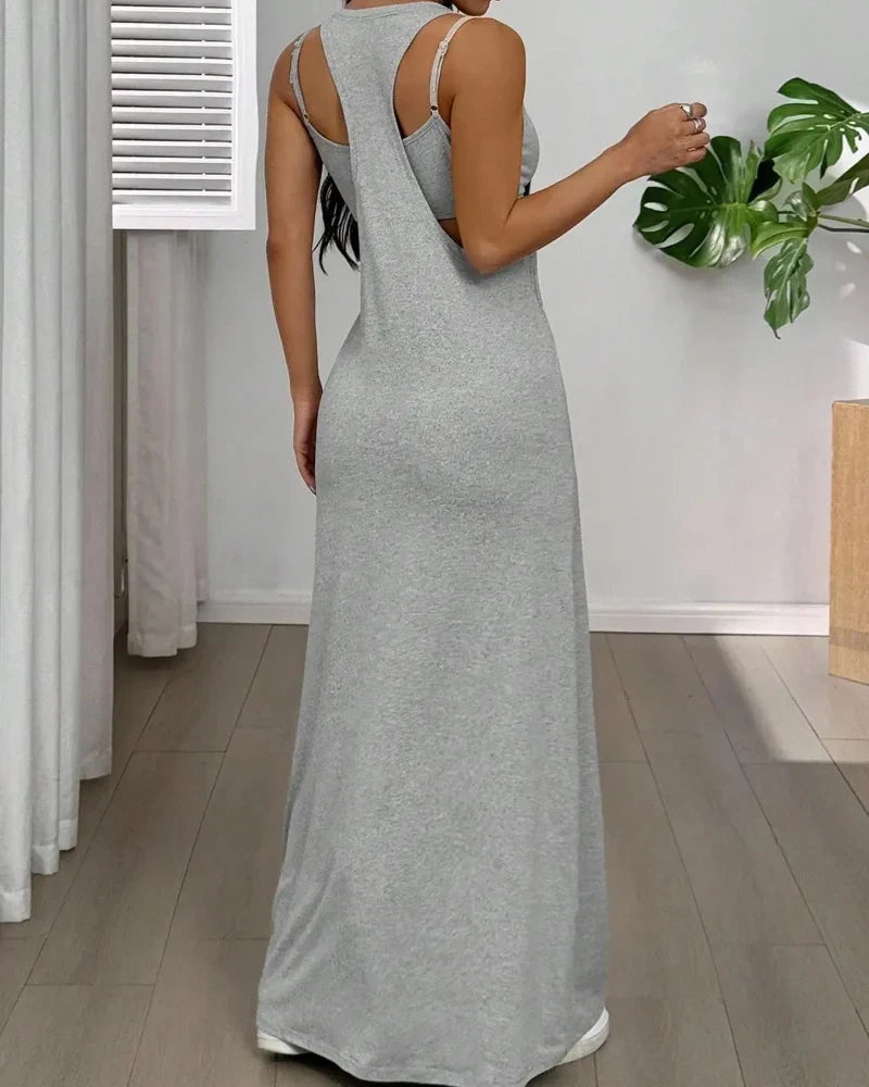 Ribbed Knit Tank Bodycon Two Piece Maxi Set 9