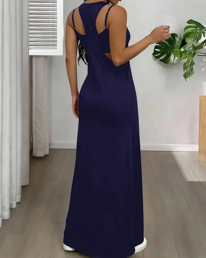 Ribbed Knit Tank Bodycon Two Piece Maxi Set 8