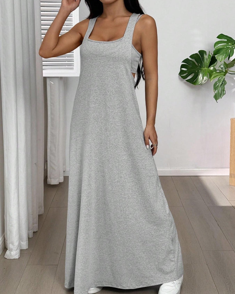 Ribbed Knit Tank Bodycon Two Piece Maxi Set 11