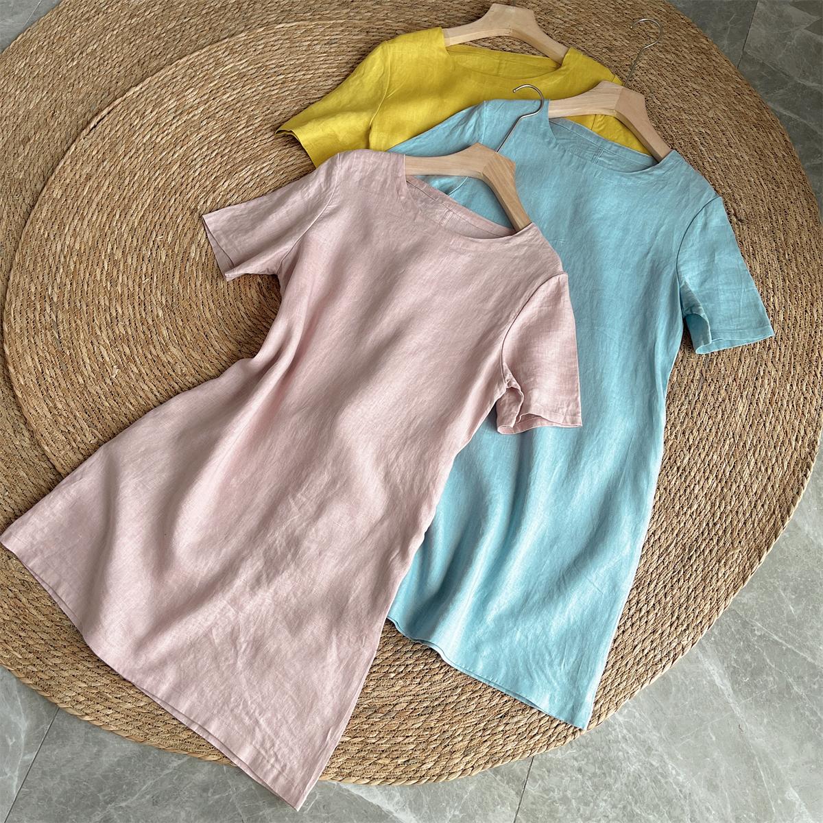 Short Sleeve Linen Shift Mini Dress Summer 3