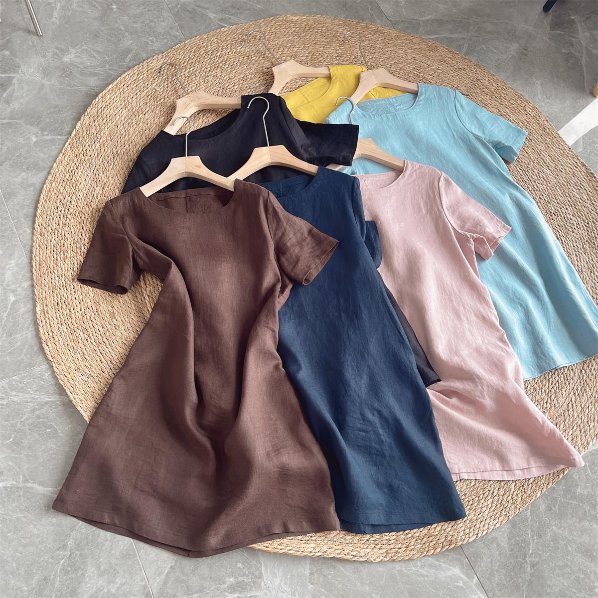 Short Sleeve Linen Shift Mini Dress Summer