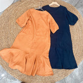 V-Neck Puff Sleeve Ruffle Hem Linen Midi Dress 8