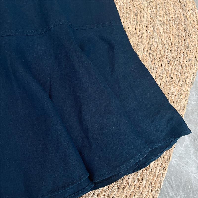 V-Neck Puff Sleeve Ruffle Hem Linen Midi Dress 9