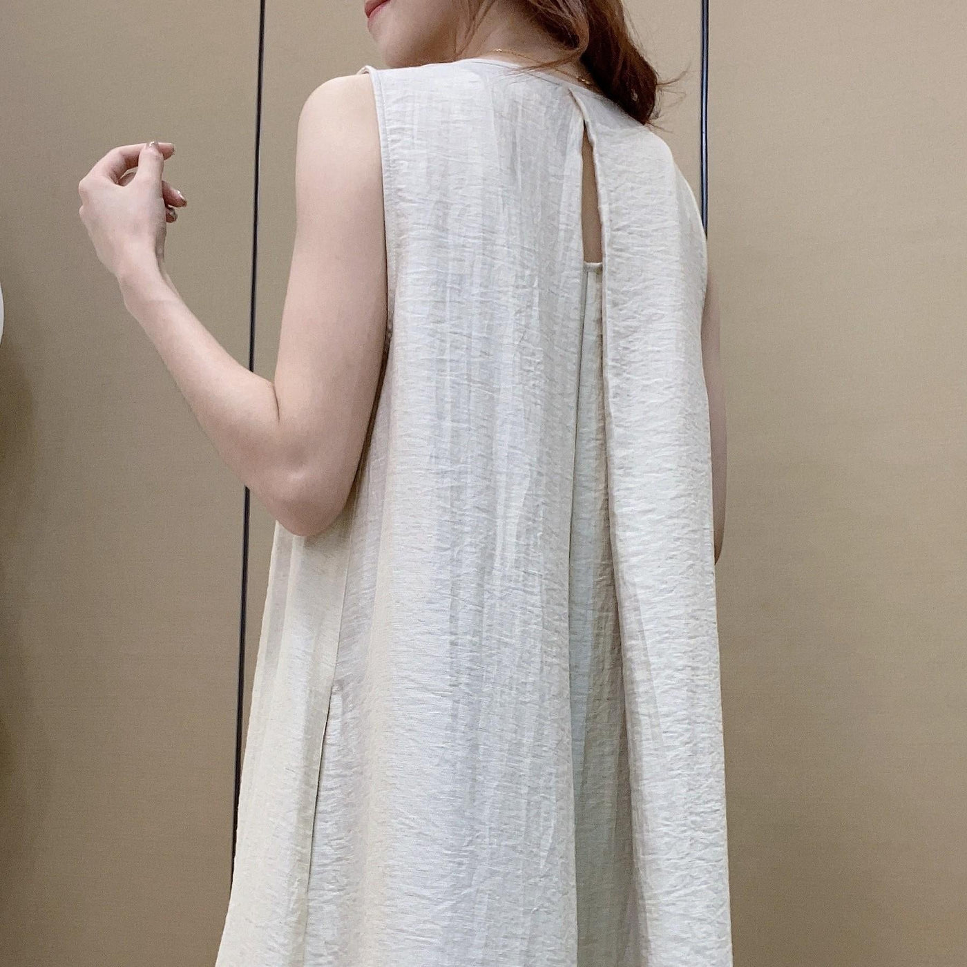 Round Neck Sleeveless Pleated Linen Maxi Dress Summer 2