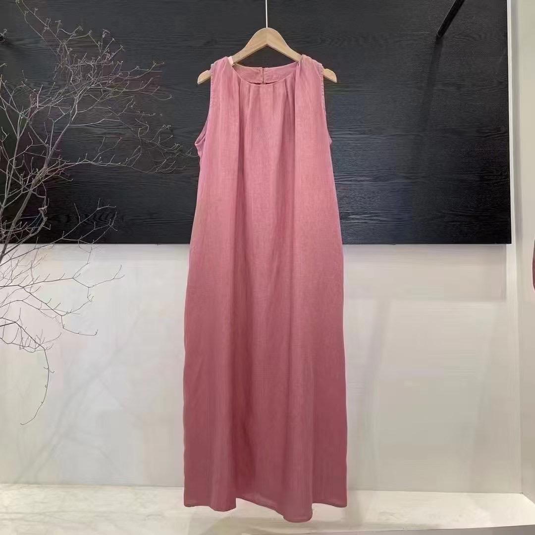 Round Neck Sleeveless Pleated Swing Maxi Dress Summer 2