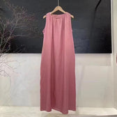 Round Neck Sleeveless Pleated Swing Maxi Dress Summer 2