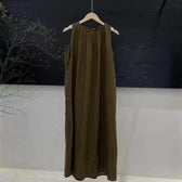 Round Neck Sleeveless Pleated Swing Maxi Dress Summer 4