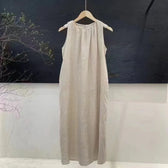 Round Neck Sleeveless Pleated Swing Maxi Dress Summer 6