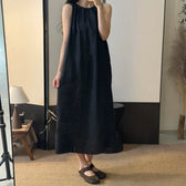 Round Neck Sleeveless Pleated Swing Maxi Dress Summer 8