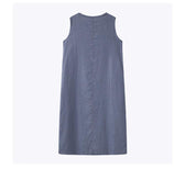 Round Neck Sleeveless Shift Linen Midi Dress Summer 7