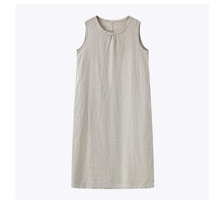 Round Neck Sleeveless Shift Linen Midi Dress Summer 8