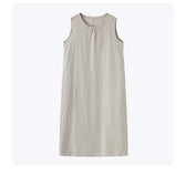 Round Neck Sleeveless Shift Linen Midi Dress Summer 8