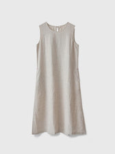 Round Neck Sleeveless A-Line Linen Midi Dress Summer 12