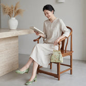 Embroidered V-Neck Linen Midi Dress 2