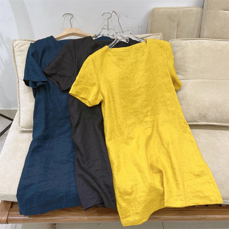 Short Sleeve Button Front Linen Dress Summer 2