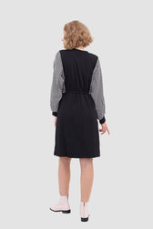 Long Sleeve Dress With Drawstring Waist Black / L Midi Dresses