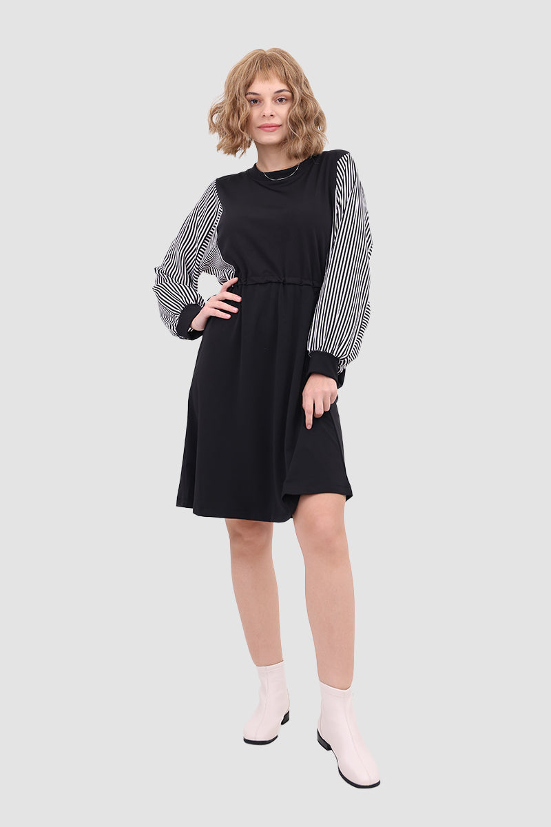 Long Sleeve Dress With Drawstring Waist
