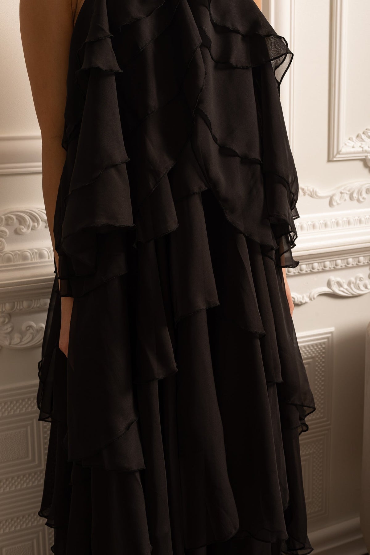 Halter Neck Rosette Tiered Ruffle Chiffon Maxi Dress 7