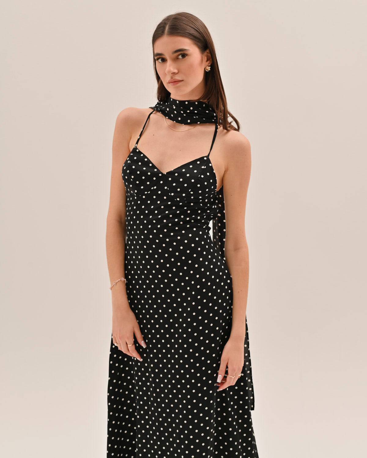 Polka Dot Sweetheart Spaghetti Strap Midi Dress