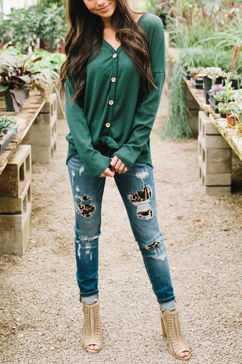 Leopard Patches Distressed Jeans