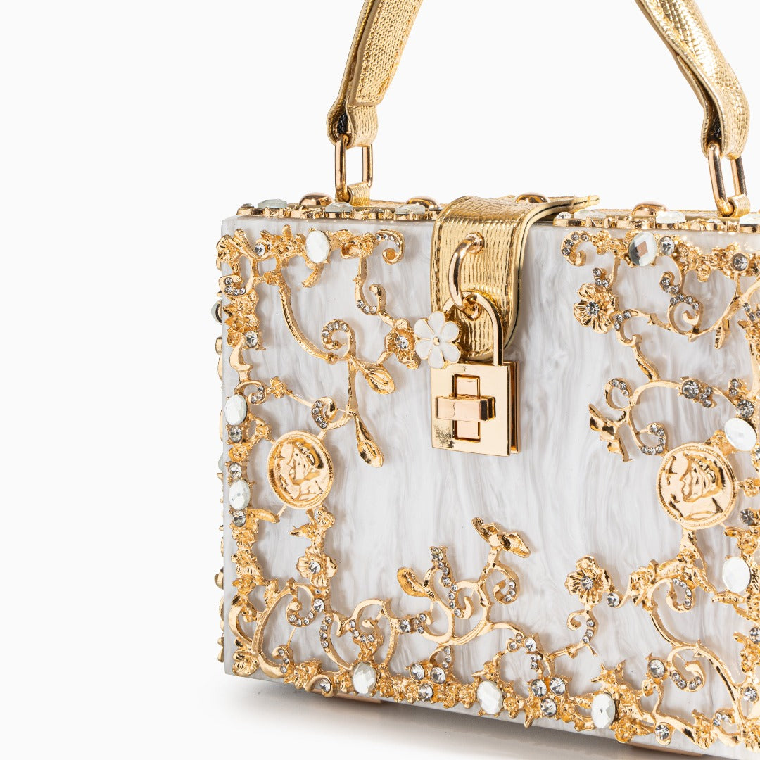 Crystal Embellished Top Handle Box Clutch