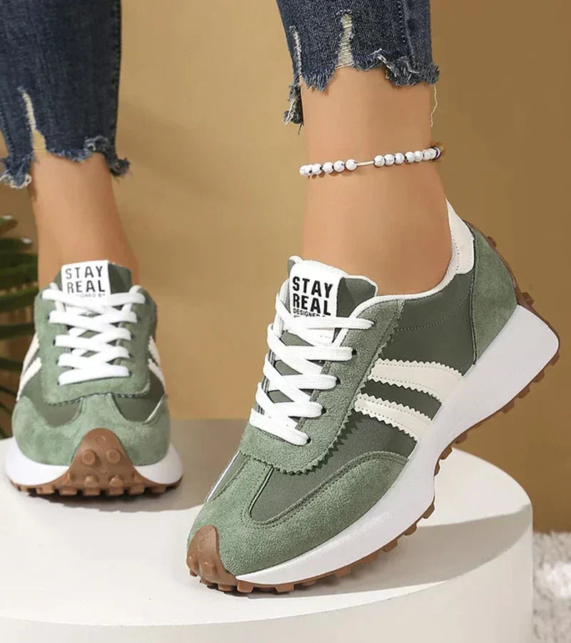 Lace Up Suede Look Stripe Chunky Sole Sneakers