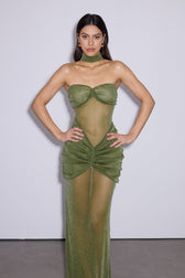 Daedalus Strapless Sequin Maxi Dress In Green 5