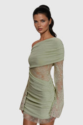 Dagrun Knit Ruch Lace Mini Dress - View 5