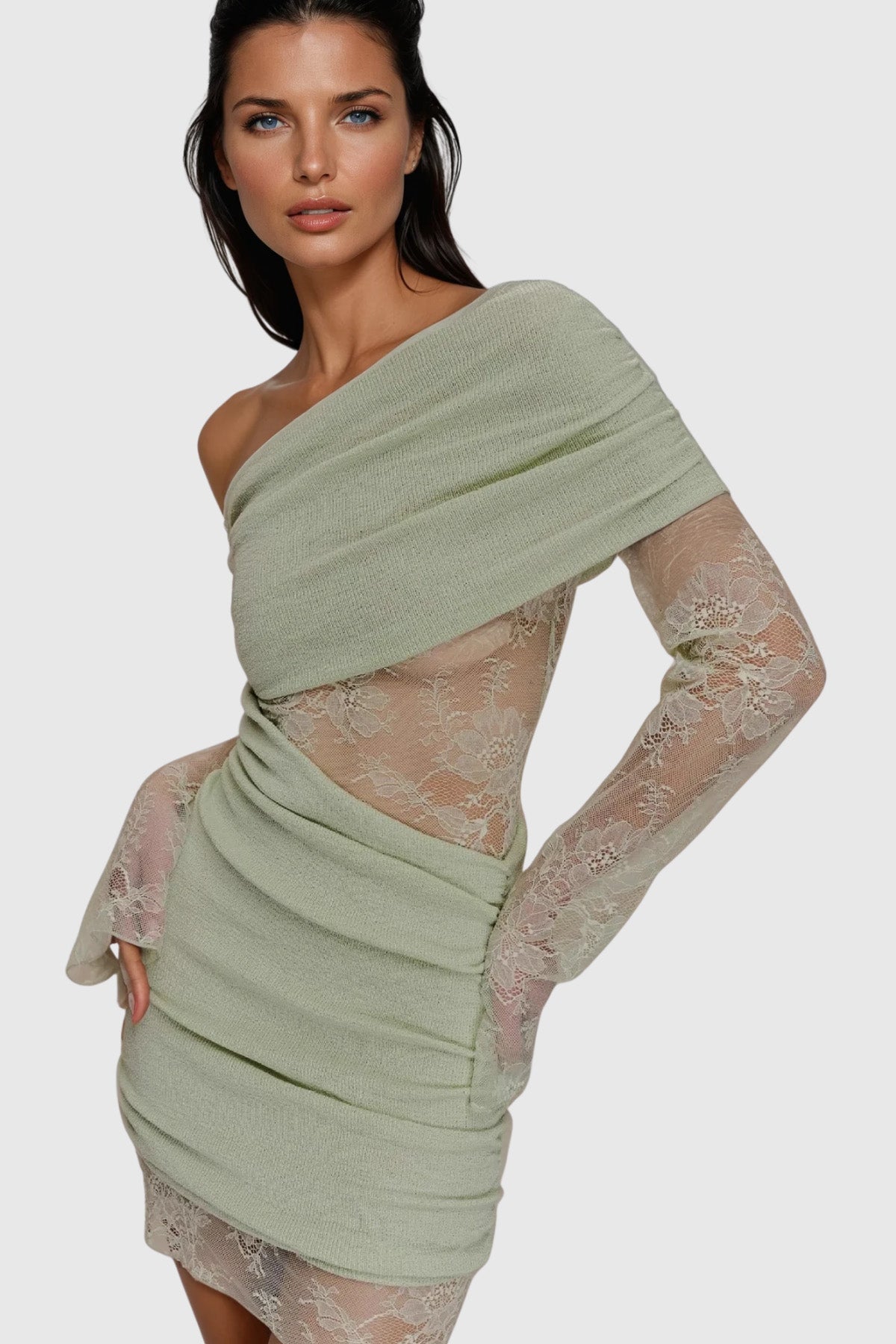 Dagrun Knit Ruch Lace Mini Dress - View 6
