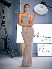 Halterneck Rhinestone Maxi Dress In Silver - View 5