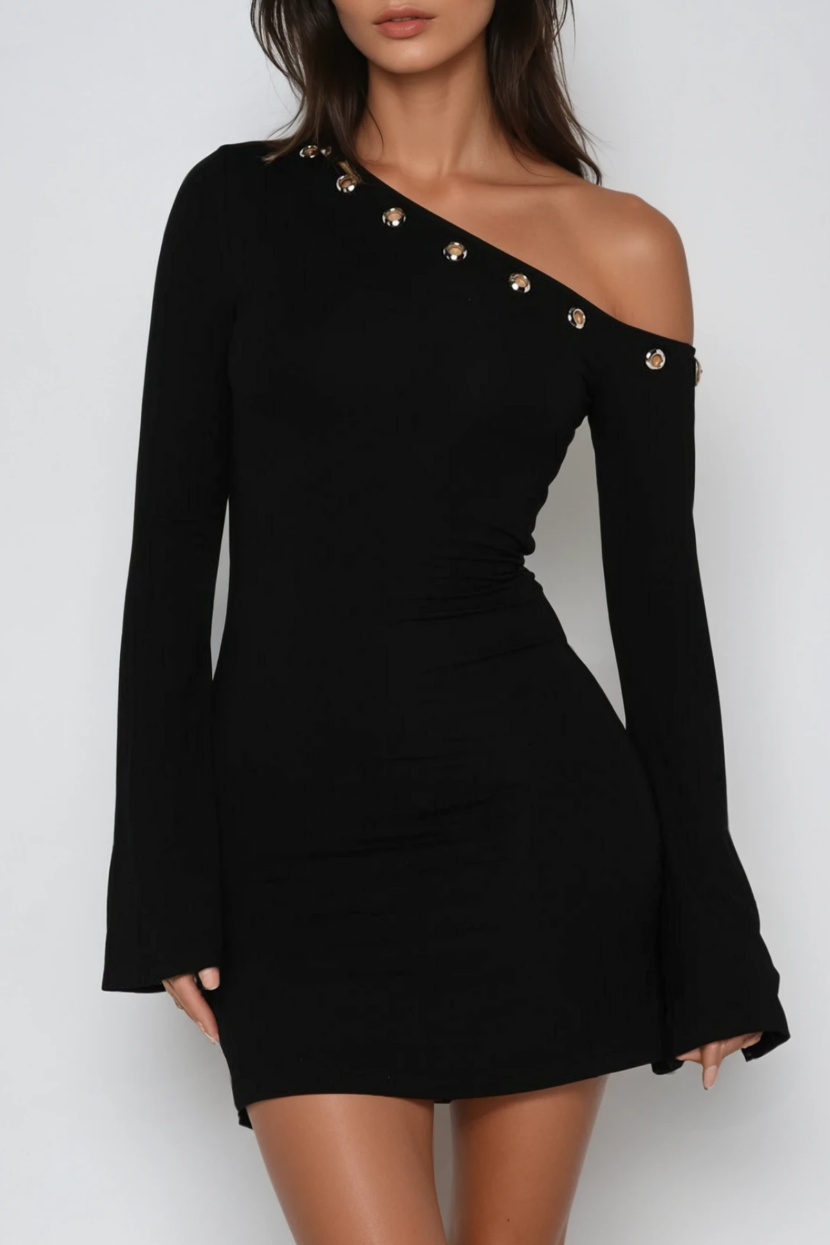 Dareios One Shoulder Eyelet Mini Dress