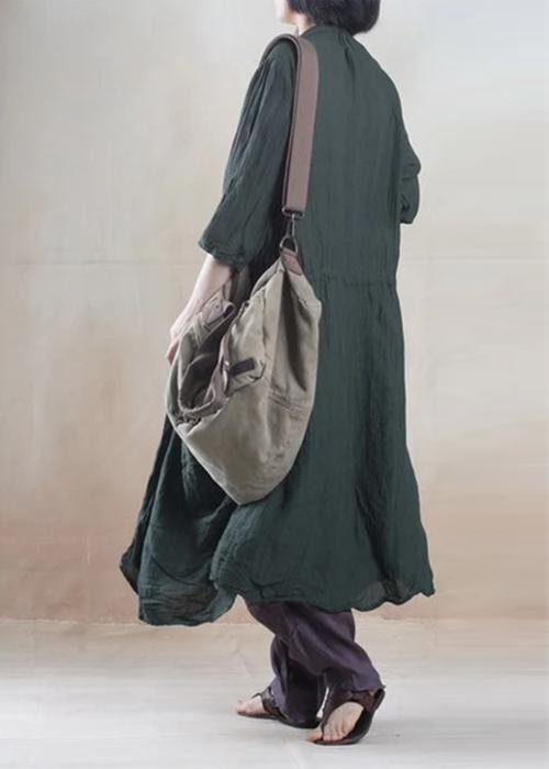 Dark Green Oversize Summer Linen Cardign Coat Long Women Coat Linen Sundress