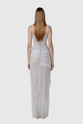 Dechen One Shoulder Corset Mesh Maxi Dress In Blue 5