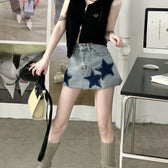 Vintage Washed Pleated Denim Mini Skort