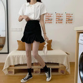 Ruffle Sweet Mini Skirt White A-line Solid Cute Skirt