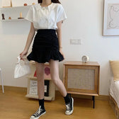 Ruffle Sweet Mini Skirt White A-line Solid Cute Skirt