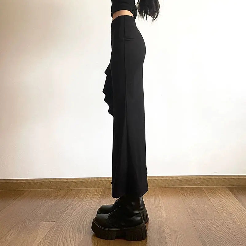 High Waist Ruffle Side Slit Lace Up Mermaid Midi Skirt 5