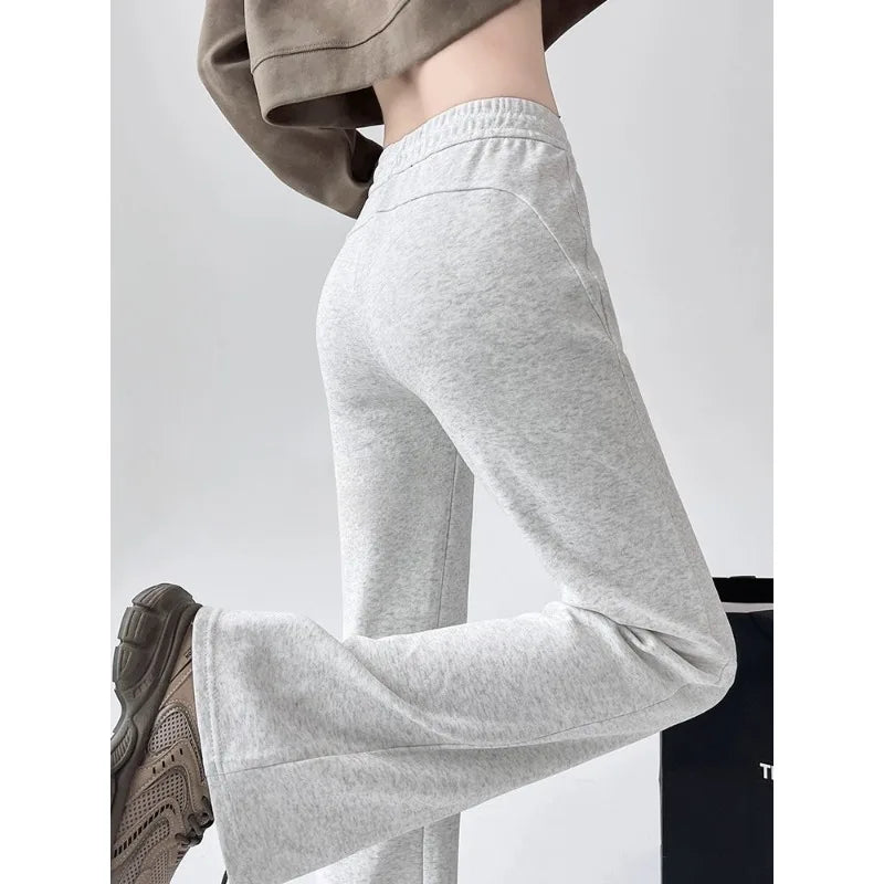 Gray High Waist Flared Sweatpants Pants white / S