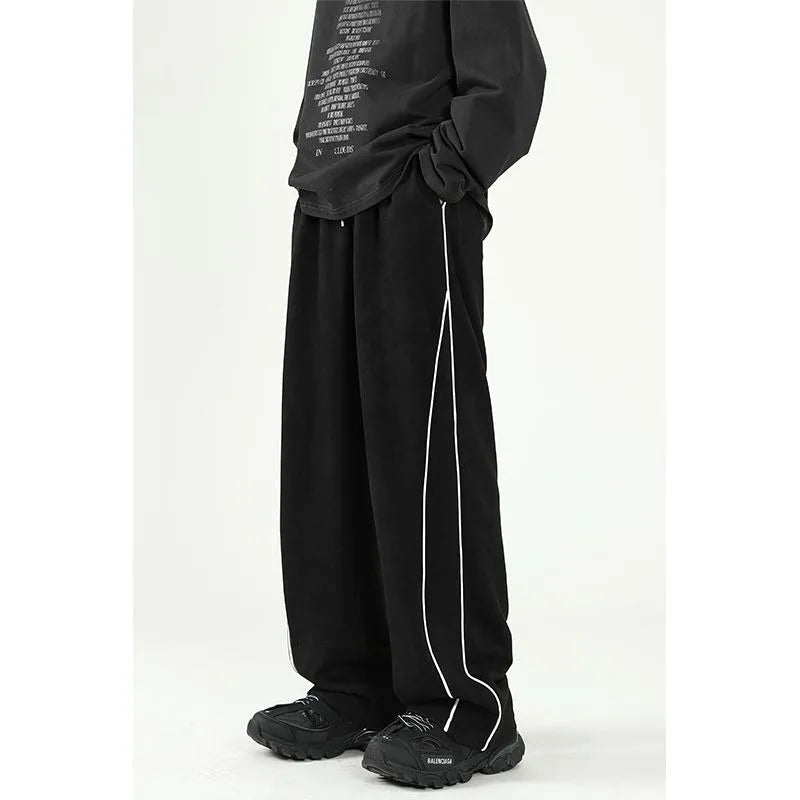 Contrast Piping Curved Seam Wide Leg Track Pants 6