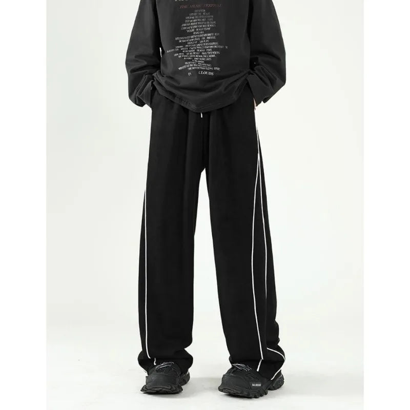 Contrast Piping Curved Seam Wide Leg Track Pants 5