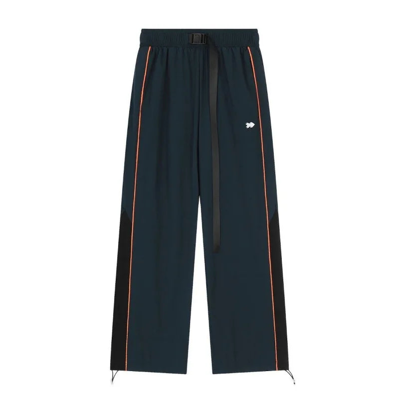 Buckle Belt Contrast Side Panel Piping Wide Leg Track Pants 6